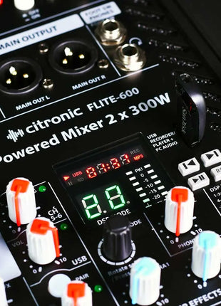 Citronic FLITE-600 Powered Mixer + 2 UHF Microphones + DSP Citronic