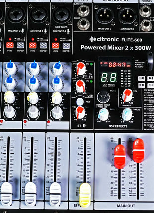 Citronic FLITE-600 Powered Mixer + 2 UHF Microphones + DSP Citronic