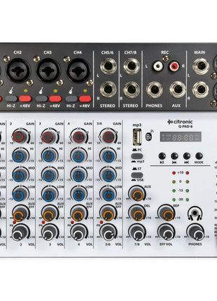 Citronic Q-PAD-8 | 8-Channel Compact Mixer with USB, Bluetooth &amp; Audio Interface Citronic