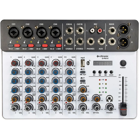Citronic Q-PAD-8 | 8-Channel Compact Mixer with USB, Bluetooth &amp; Audio Interface Citronic