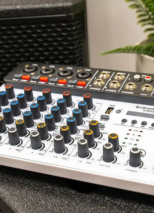 Citronic Q-PAD-8 | 8-Channel Compact Mixer with USB, Bluetooth &amp; Audio Interface Citronic