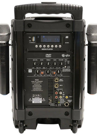 QTX PAV8 portable PA set + 2 UHF mics, CD/DVD, USB/SD & Bluetooth QTX
