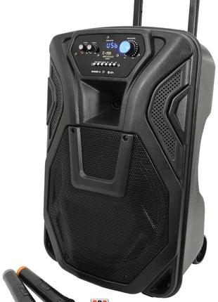 QTX Busker-12 PA + 2 x VHF mics + USB/SD/FM/BT QTX