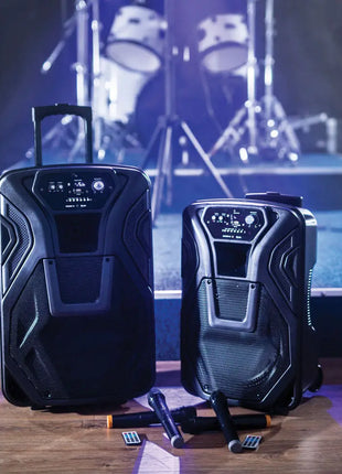 QTX Busker-12 PA + 2 x VHF mics + USB/SD/FM/BT QTX