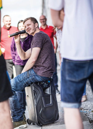 Busker PA with VHF Mics  Media Player Busker-15 PA + 2 x VHF mics + U QTX