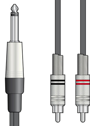 Citronic Classic Audio Lead 6.3mm Mono Jack - 2 RCA Plugs 1.5m Citronic