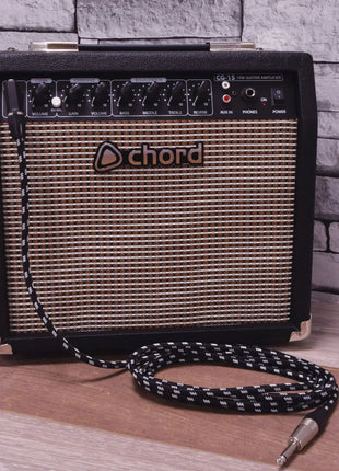 Citronic Classic Braided Right Angled Guitar Lead Black/White 3.0m Citronic