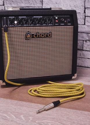 Citronic Classic Braided Right Angled Guitar Lead Grey/Gold 3.0m Citronic