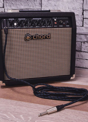 Citronic Classic Braided Right Angled Guitar Lead Black/Blue 3.0m Citronic