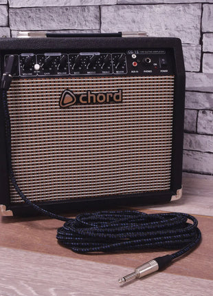 Citronic Classic Braided Right Angled Guitar Lead Black/Blue 6.0m Citronic