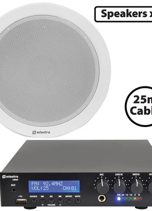 Adastra 4 x 6W Ceiling Speaker PA with 30W BT/USB Mixer-amp Adastra