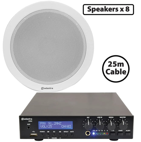 Adastra 8 x 6W Ceiling Speaker PA with 60W BT/USB Mixer-amp Adastra