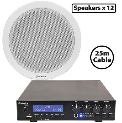 Adastra 12 x 6W Ceiling Speaker PA with 90W BT/USB Mixer-amp Adastra