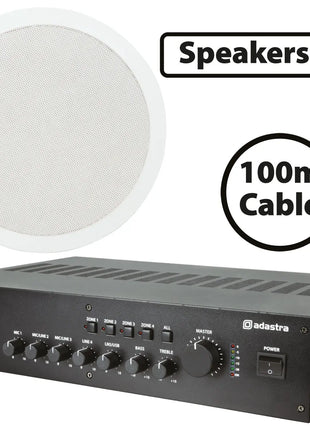 Adastra 6 x Hi Power Ceiling Speakers 8"  with 360W BT/USB Mixer-amp Adastra