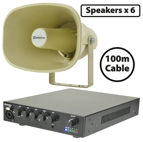 Adastra 6 x ABS Horn Speakers 15W with UA90 Mixer-amp Adastra