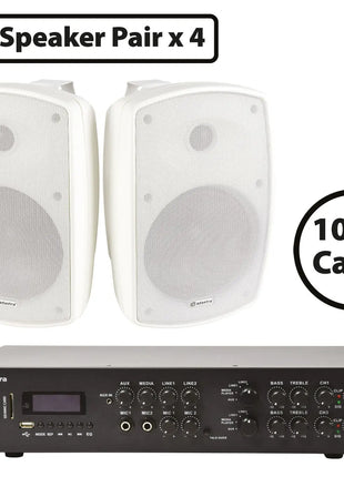 Adastra 8 x BH6-W Speakers + A4 Dual Stereo Amp Package - 2 Zone Adastra