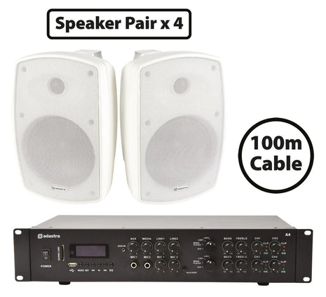Adastra 8 x BH6-W Speakers + A4 Dual Stereo Amp Package - 2 Zone Adastra