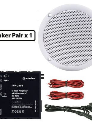 Adastra 2 x 5" White IP35 Ceiling Speakers & IWA230B Bluetooth Amp Adastra