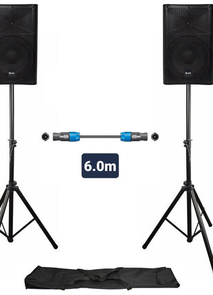 QTX QUEST-10 Two Speaker PA Setup with Stands & Lead QTX
