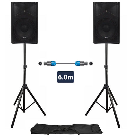 QTX QUEST-12 Two Speaker PA Setup with Stands & Lead QTX