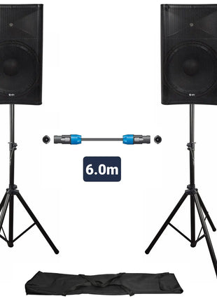 QTX QUEST-15 Two Speaker PA Setup with Stands & Lead QTX