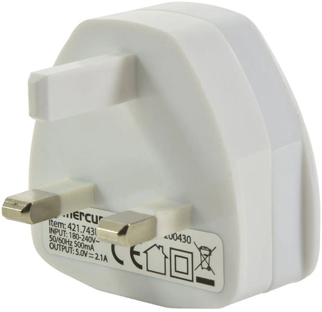 Mercury Compact USB Mains Charger 2.1A Mercury