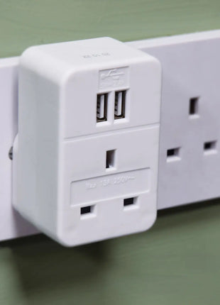 Mercury Plug through mains adaptor with dual USB ports Mercury