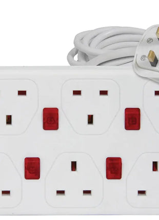 Mercury 8 gang 13A extension lead with anti-surge protection and 8 neon switches Mercury