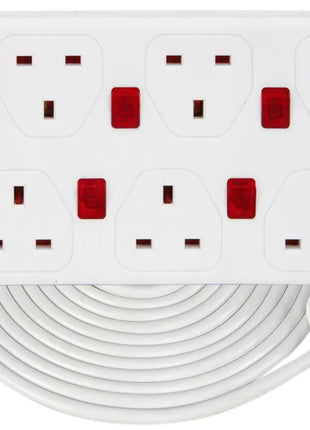 Mercury 8 gang 13A extension lead with anti-surge protection and 8 neon switches Mercury