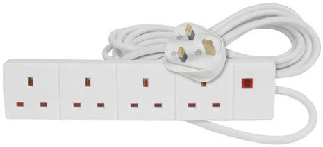 Mercury 4 gang 13A extension lead White - 1.0m Mercury