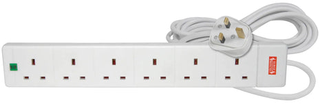 Mercury 6 gang 13A extension lead with surge protection, 5.0m Mercury