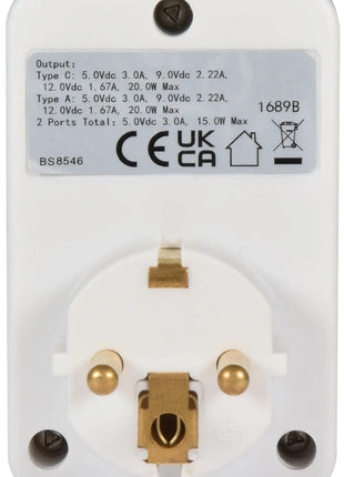 Mercury UK to EU Travel Adaptor USBA+C Mercury