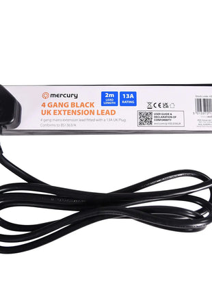 Mercury UK 4-Gang Extension Lead Black 2.0m Mercury