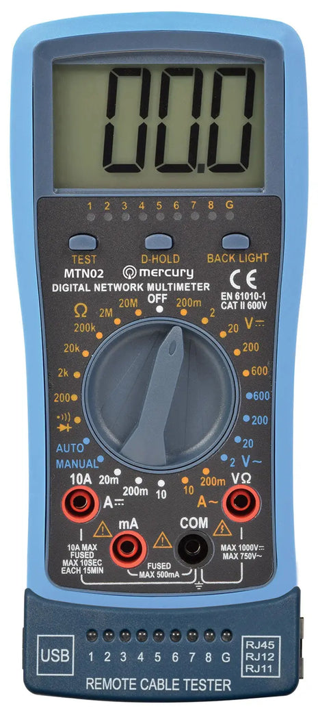Mercury Professional Digital Multimeter with Network and USB Cable Tester Mercury