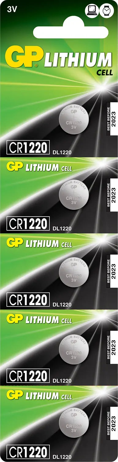 GP CR1220 3V 36mAh 2.0 x 12.5mmØ 5 Pack GP