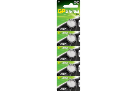 GP CR2016 3V 80mAh 1.6 x 20mmØ 5 Pack GP