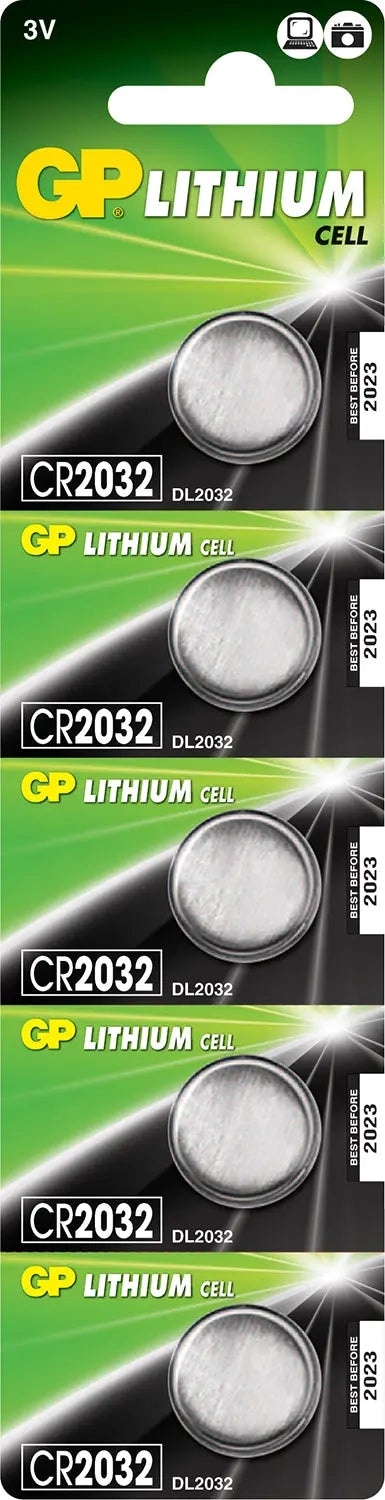 GP CR2032 3V 210mAh 3.2 x 20mmØ 5 Pack GP