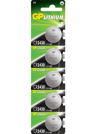 GP CR2430 3V 270mAh 3.0 x 24.5mmØ 5 Pack GP