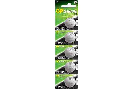 GP CR2430 3V 270mAh 3.0 x 24.5mmØ 5 Pack GP