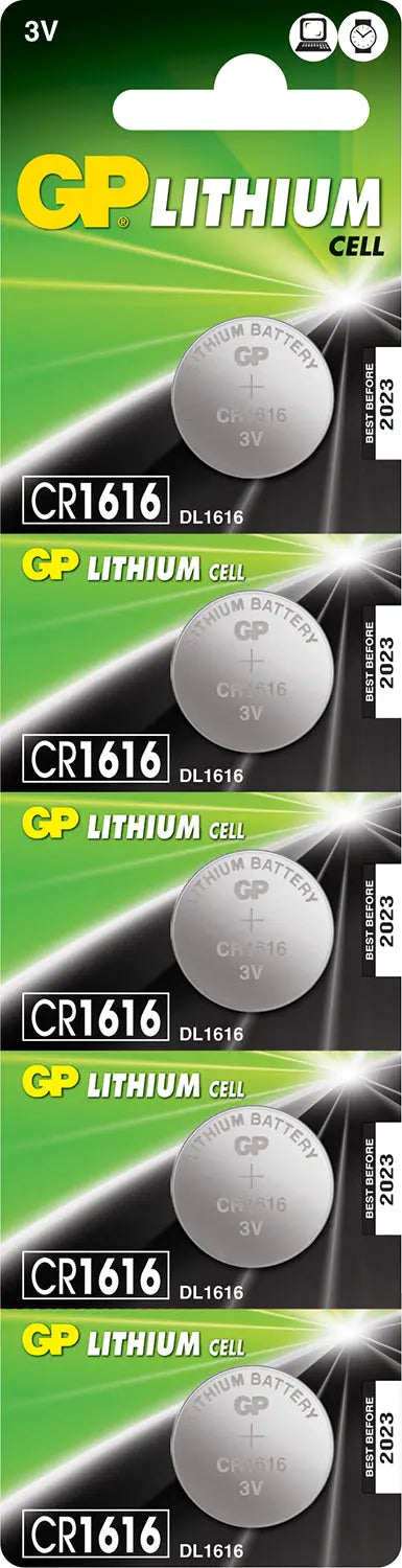 GP CR1616 3V 55mAh 1.6x16.0mmØ 5 Pack GP