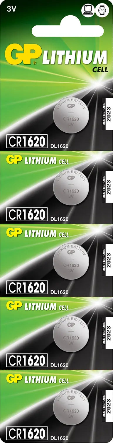GP CR1620 3V 78mAh 2.0x16.0mmØ 5 Pack GP