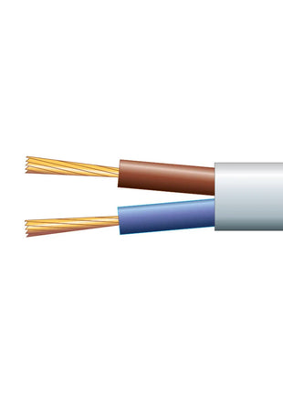 Mercury 2 core oval mains PVC, 2 x 24/0.2mm, 6A, White, 100m Mercury