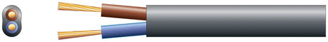 Mercury 2 core oval mains PVC, 2 x 24/0.2mm, 6A, Black, 100m Mercury