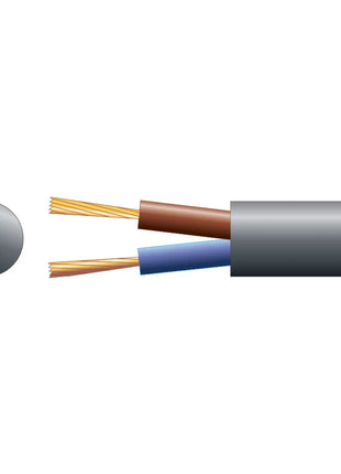 Mercury 2 core round mains PVC, 2 x 48/0.2mm, 15A, 7.4mmØ, Black, 100m Mercury