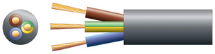 Mercury 3 core round mains PVC, 3 x 48/0.2mm, 15A, 8.7mmØ, Black, 100m Mercury