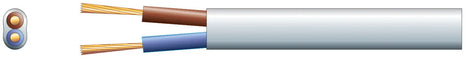 Mercury 2 core oval mains PVC, 2 x 16/0.2mm, 3A, White, 100m Mercury