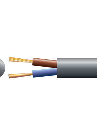 Mercury 2 core round mains PVC, 2 x 24/0.2mm, 6A, 6.35mmØ, Black, 100m Mercury