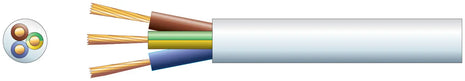 Mercury 3 core round mains PVC, 3 x 24/0.2mm, 6A, 6.1mm, White, 100m Mercury
