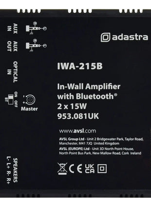 Adastra IWA215B In-wall Amplifier with Bluetooth 2 x 15W Adastra