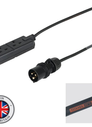Elumen8 0.5m 1.5mm PCE Black 16A Plug to 2 Gang 13A Socket Cable